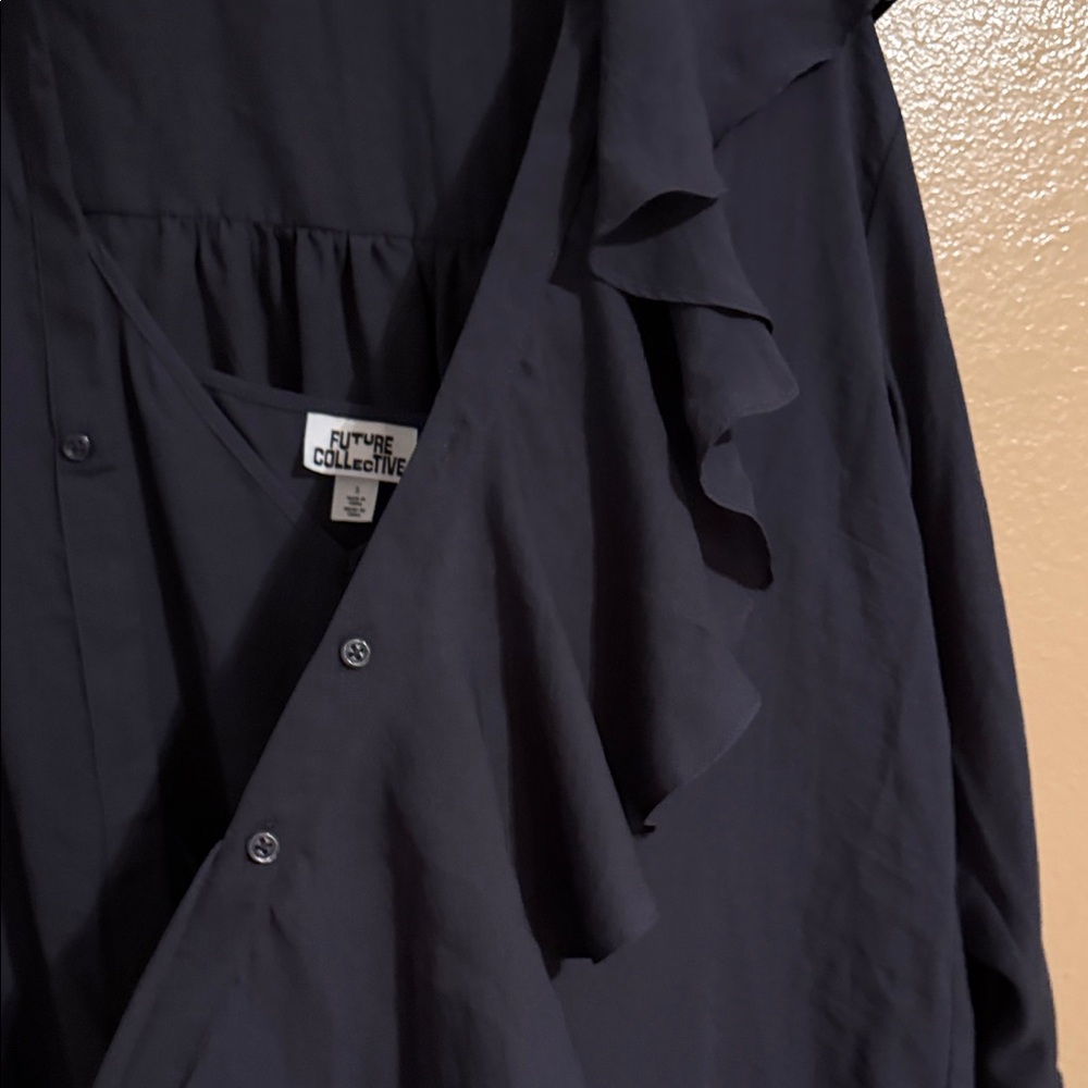 Chic Navy Ruffled Pajama Set - Picture 3 of 7